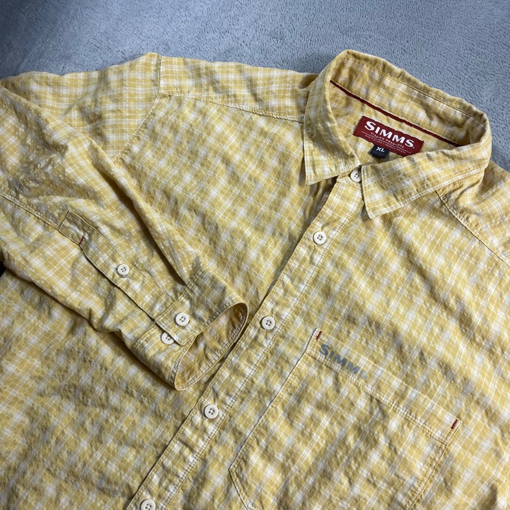 Simms Fishing Products Mens XL Yellow Plaid Long Sleeve Button Down Shirt